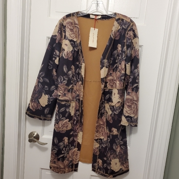 EUC Solitaire Faux Suede Type Feel Floral Print Duster Size Medium, Classic - Picture 8 of 10